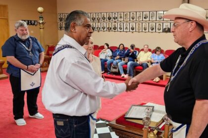 Sam Golden Trowel Handshake Garland Masonic Lodge No. 441